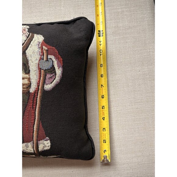 2 Santa Christmas Tapestry Pillows Black Background  Vintage Style 12” Each - Picture 8 of 12